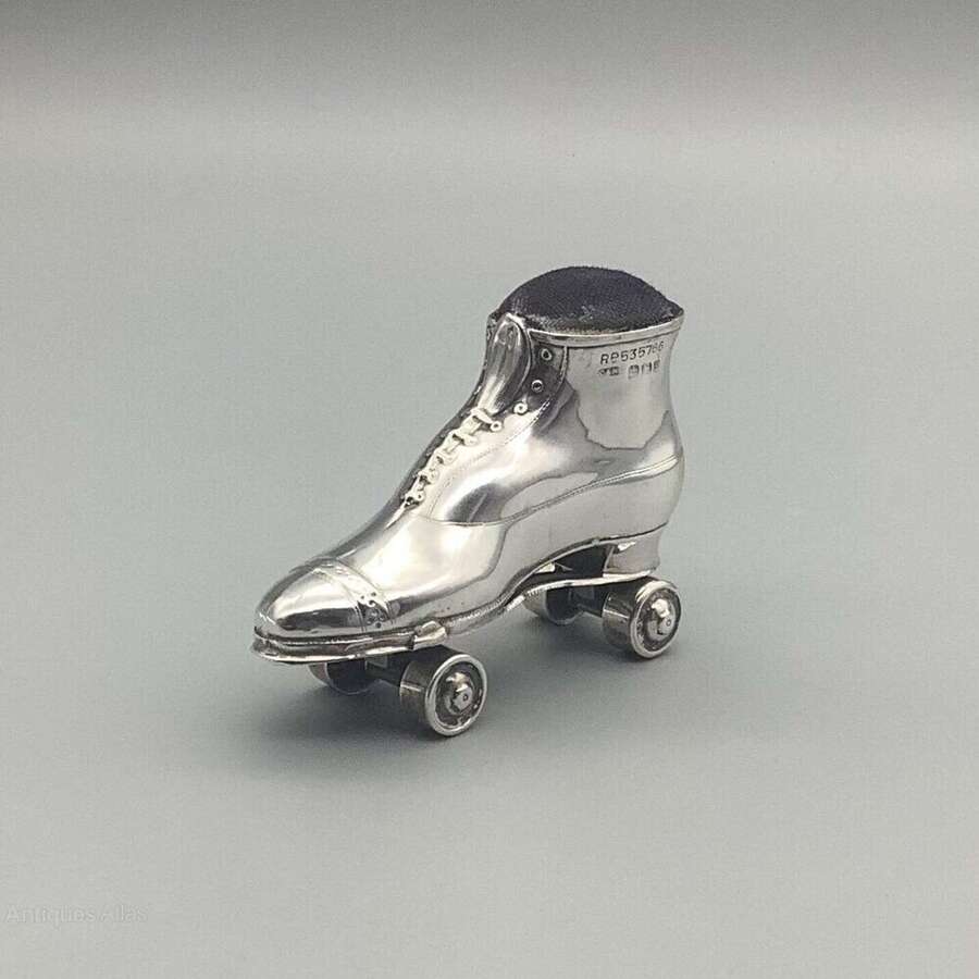 Edwardian Novelty Silver Roller Skate Pin Cushion