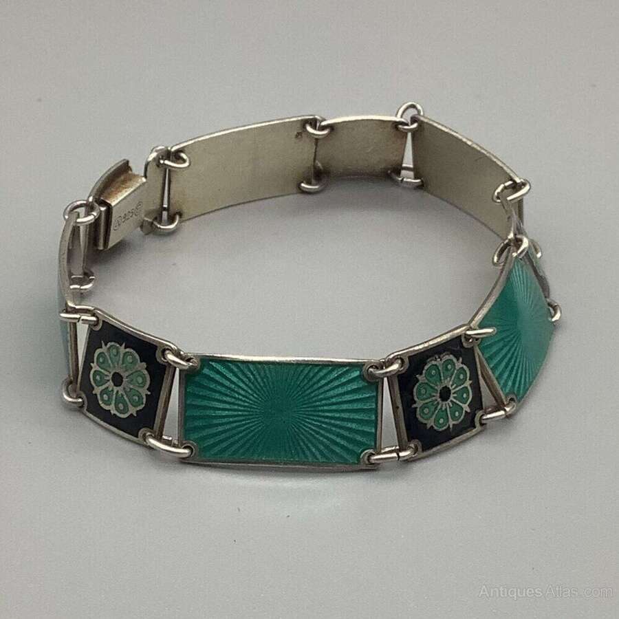 Ivar T Holth Green Enamel Sterling Silver Bracelet