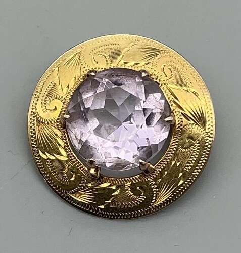 Gold Amethyst Brooch