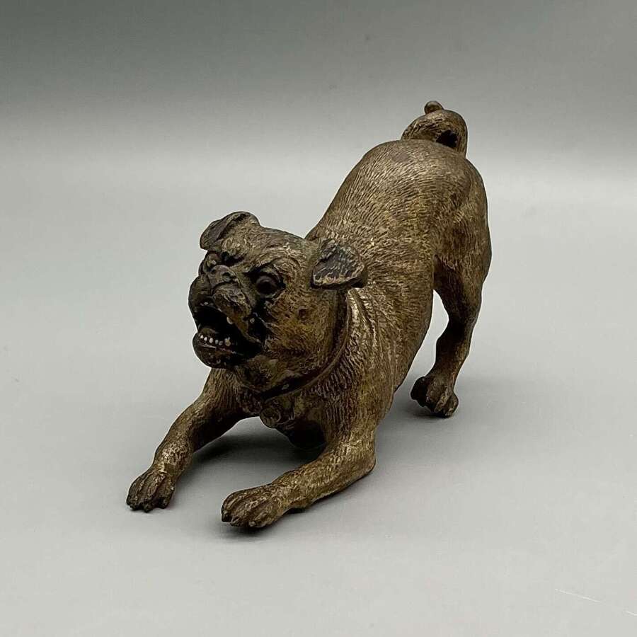 19th Century Austrian Cold Painted Bronze Pug | Vienna Bronze Dog Figurine