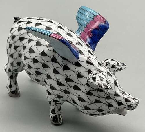 Herend “Flying Pig” Porcelain Figurine – Limited Edition Farmyard Collection
