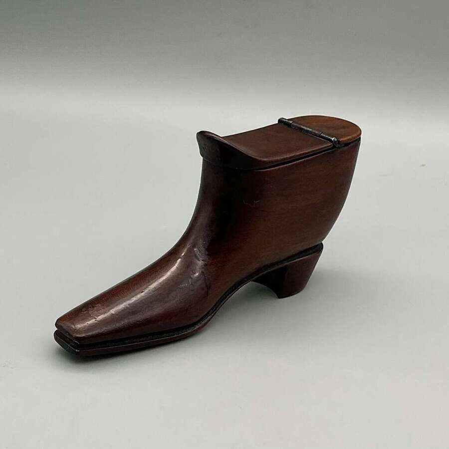 19th Century Carved Mahogany Shoe Snuff Box