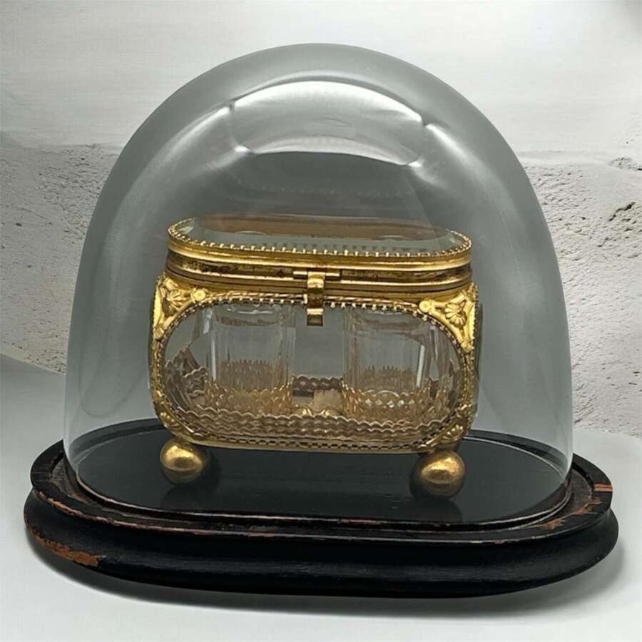 Antique Victorian Scent Bottles in Casket Under Glass Dome