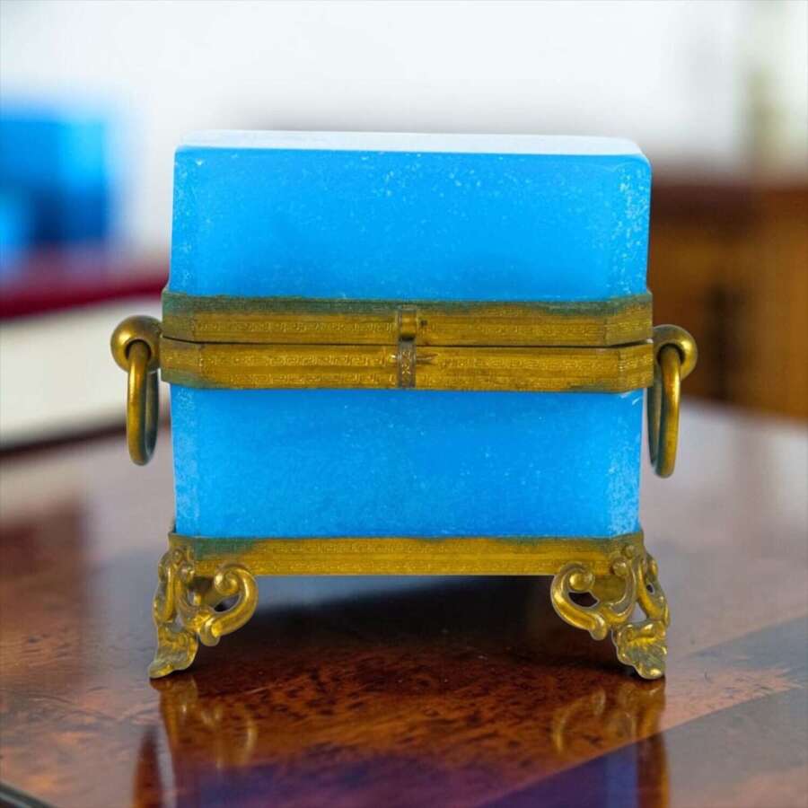 19th-century French turquoise glass scent casket