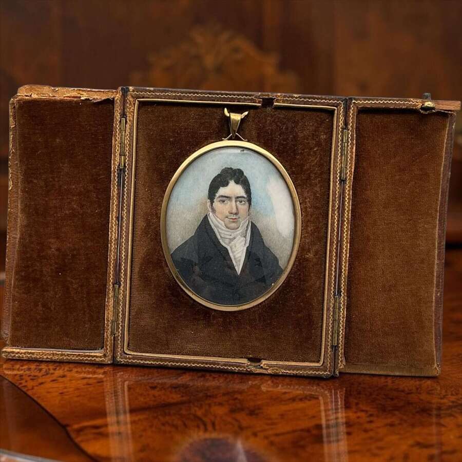 18th Century Georgian Gentleman&rsquo;s Portrait Miniature in Leather Case with Easel Support